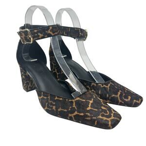 J. Crew Buckle-strap Block Heels in Leopard-Print Calf Hair Brown Size‎ US 7